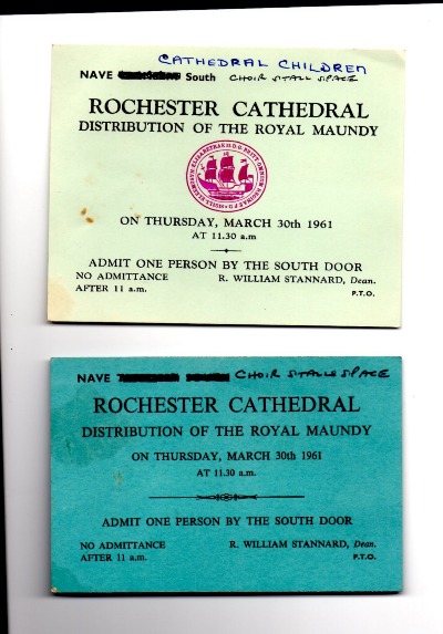 1961 Maundy service entry tickets.