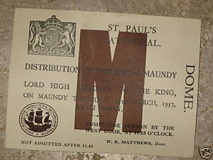 1950 Maundy Service entry ticket.