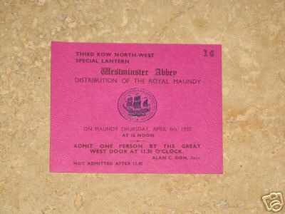 1950 Maundy Service entry ticket.
