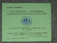 1952 Maundy Service entry ticket.