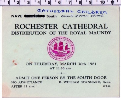 1961 Maundy Service entry ticket.