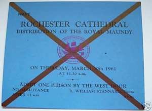 1961 Blue Maundy Service entry ticket.