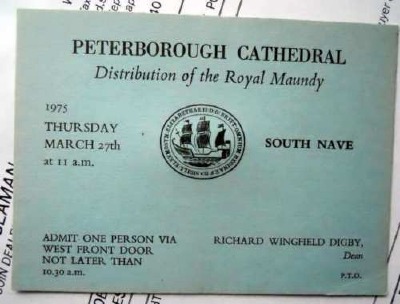 1975 Maundy Service entry ticket.