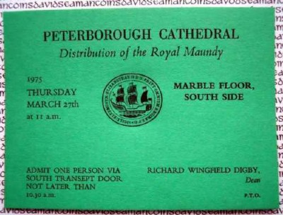 1975 Maundy Service entry ticket.