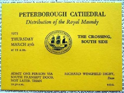 1975 Blue Maundy Service entry ticket.