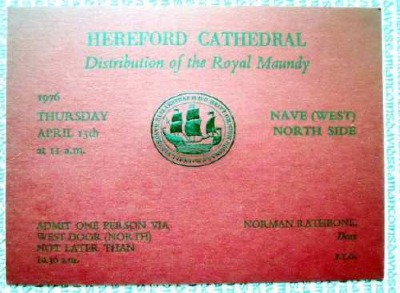 1976 Maundy Service entry ticket.