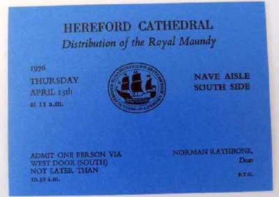 1976 Blue Maundy Service entry ticket.