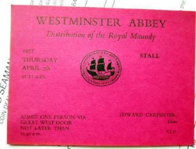 1977 Maundy Service entry ticket.