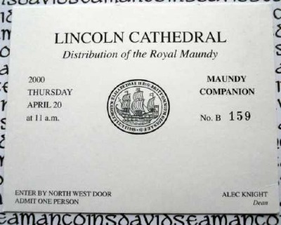 2000 Maundy Service entry ticket.