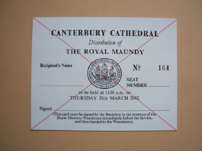 2002 Maundy Service entry ticket.