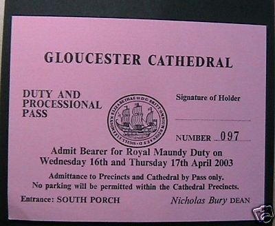 2003 Maundy Service entry ticket.