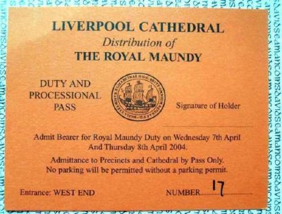 2004 Maundy Service entry ticket.